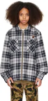 Bape Kids Gray Check Ape Head Patch Zip Jacket In Gray