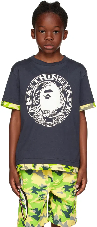 Bape Kids Gray Woodland Camo T-shirt In Charcoal