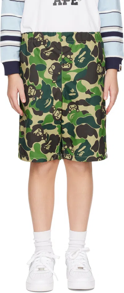 Bape Kids Green Abc Camo Milo Beach Shorts In Grn-green