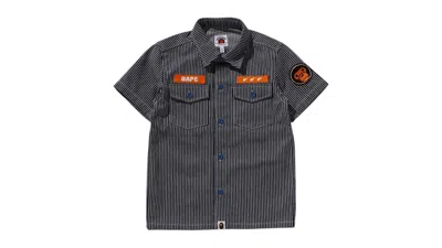 Pre-owned Bape Kids Hickory Baby Milo Patch Short Sleeve Shirt In Navy Blue