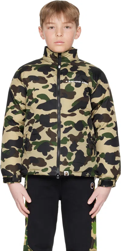 Bape Kids Khaki 1st Camo Down Jacket In Yel-yellow