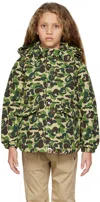 Bape Kids Khaki Abc Camo Shark Down Jacket In Green