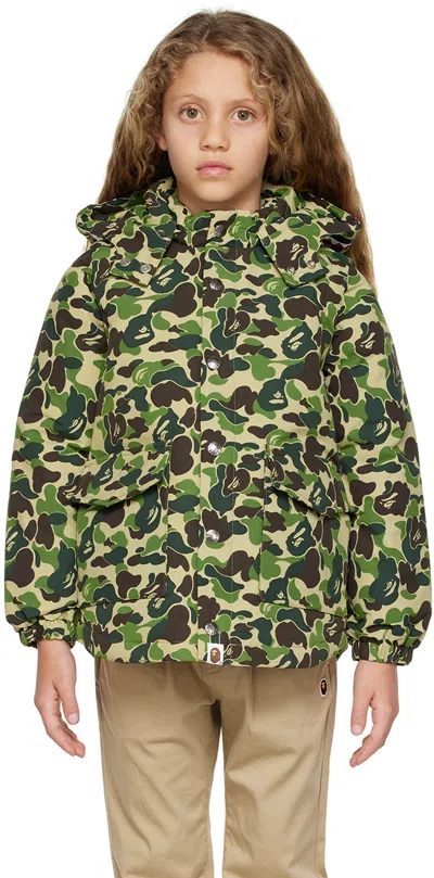 Bape Kids Khaki Abc Camo Shark Down Jacket In Green