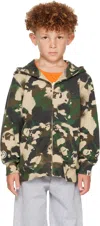 Bape Kids Khaki Map Camo Shark Zip Hoodie In Green