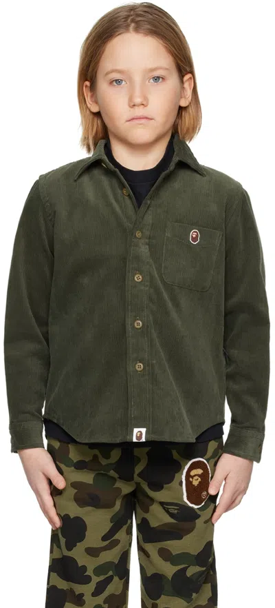 Bape Kids Khaki One Point Shirt In Olive Drab