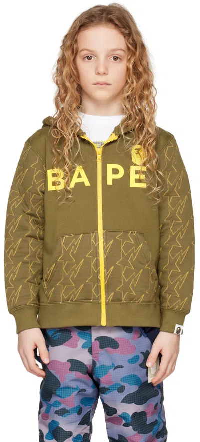 Bape Kids Khaki Sta Quilting Hoodie In Olive Drab