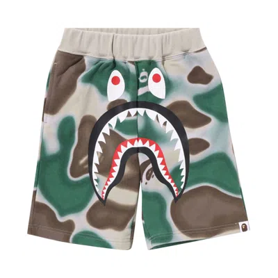Pre-owned Bape Kids Liquid Camo Shark Sweatshorts 'olive Drab' | Green | Kid's Size 130