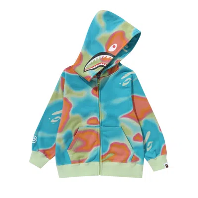 Pre-owned Bape Kids Liquid Camo Shark Zip Hoodie 'green' | Kid's Size 110