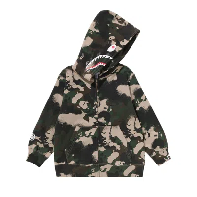 Pre-owned Bape Kids Map Camo Shark Zip Hoodie 'green' | Kid's Size 130