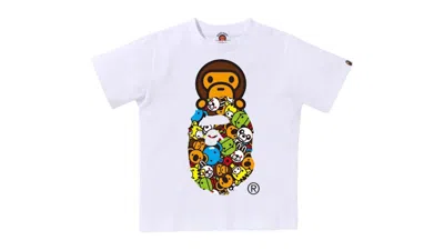 Pre-owned Bape Kids Milo All Friends Milo On Ape Head Tee Shirt In White