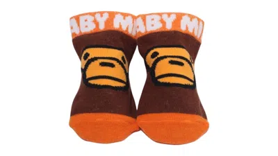 Pre-owned Bape Kids Milo Face Baby Socks In Brown