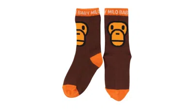 Pre-owned Bape Kids Milo Face Socks In Brown