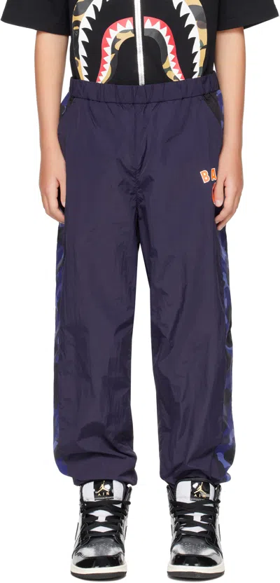 Bape Kids Navy Color Camo Block Track Pants