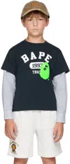 Bape Kids Navy Layered Long Sleeve T-shirt In Navy