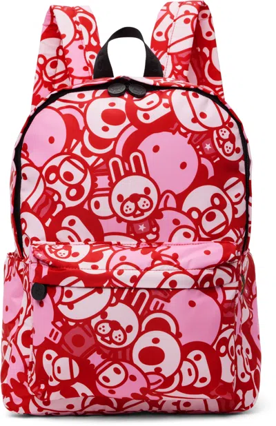 Bape Kids Pink Abc Milo All Friends Medium Backpack In Pkz