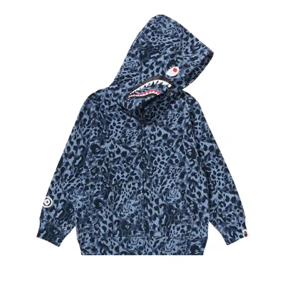 Pre-owned Bape Kids Wild Leopard Pattern Shark Zip Hoodie 'blue' | Kid's Size 90