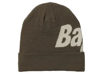 Pre-owned Bape Knit Spellout Cap (fw21) In Olivedrab Green