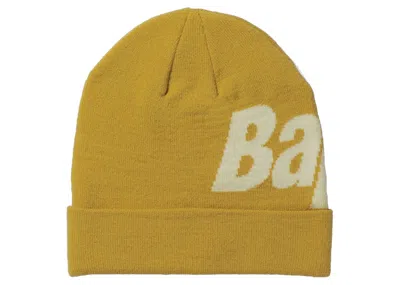 Pre-owned Bape Knit Spellout Cap (fw21) In Yellow