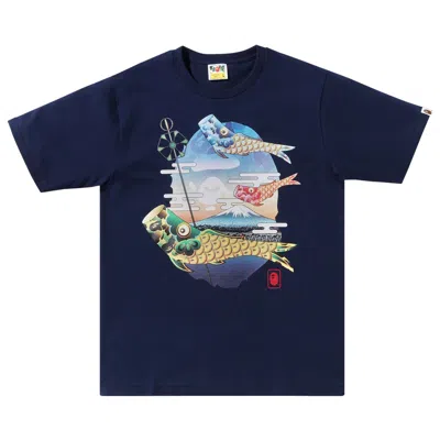 Pre-owned Bape Koinobori Carp Flags Ape Head Tee 'navy' | Blue | Men's Size Xxl
