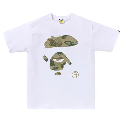 Pre-owned Bape Layered Line Camo Ape Face Tee 'white/beige'
