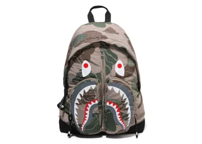 Pre-owned Bape Layered Line Camo Shark Day Pack In Beige