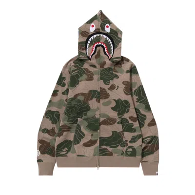 Pre-owned Bape Layered Line Camo Shark Full Zip Hoodie 'beige' In Tan