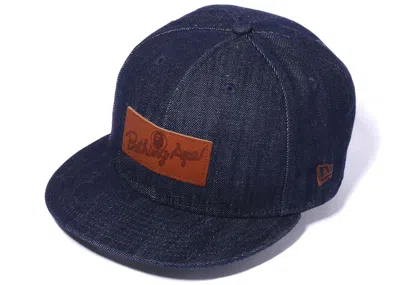 Pre-owned Bape Leather Patch 9fifty New Era Cap In Indigo