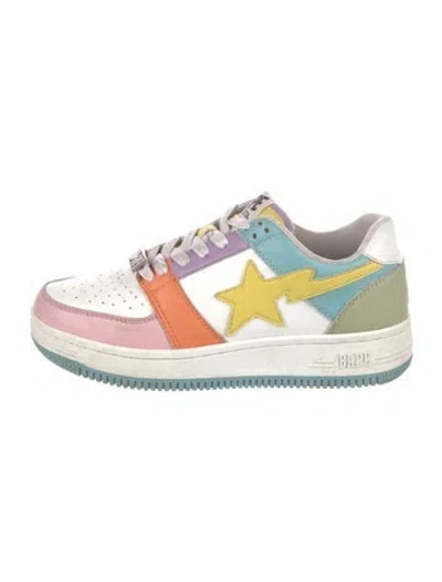 Pre-owned Bape Leather Printed Athletic Sneakers In White