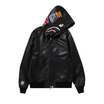 Pre-owned Bape Leather Shark Full Zip Jacket 'black'