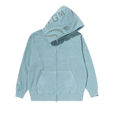 Pre-owned Bape Line Camo Terry Towel Shark Zip Hoodie 'sax' In Blue