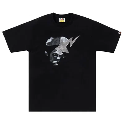 Pre-owned Bape Liquid Camo Ape Face Sta Tee 'black/black'