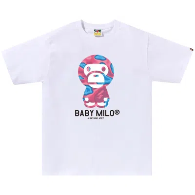 Pre-owned Bape Liquid Camo Baby Milo Tee 'white/pink'