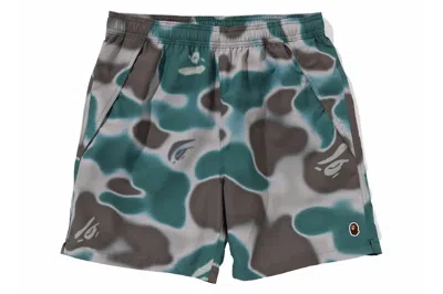 Pre-owned Bape Liquid Camo One Point Beach Shorts Olivedrab
