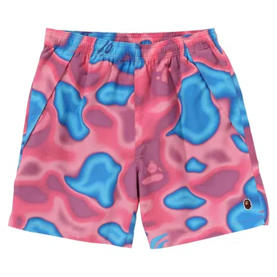 Pre-owned Bape Liquid Camo One Point Beach Shorts 'pink'