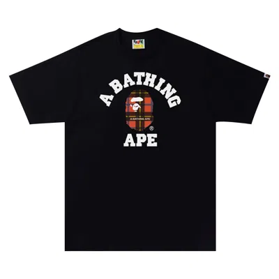 Pre-owned Bape Logo Check College Tee 'black/red'