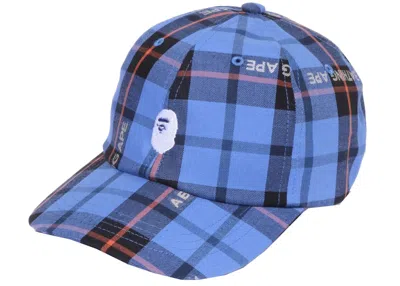 Pre-owned Bape Logo Check Panel Cap In Blue