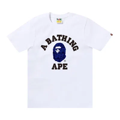 Pre-owned Bape Logo Monogram College Tee 'white/navy'