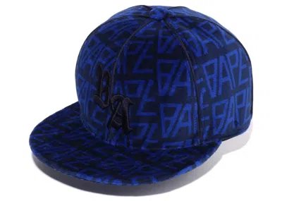 Pre-owned Bape Logo Monogram Velour Cap In Navy Blue