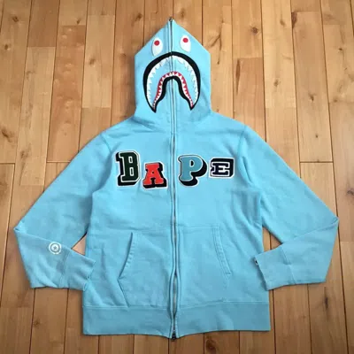 Pre-owned Bape Logo Multi Fonts Shark Hoodie Light Blue A Bathing Ape