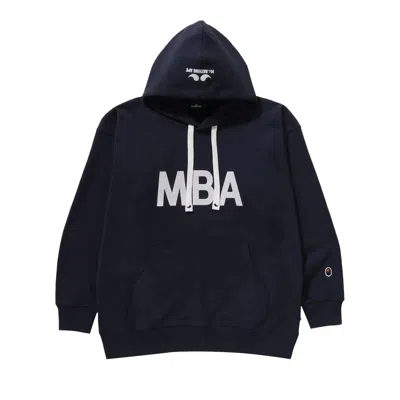Pre-owned Bape Logo Pullover Hoodie 'navy' In Blue