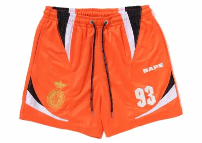 Pre-owned Bape Logo Relaxed Fit Soccer Shorts In Orange