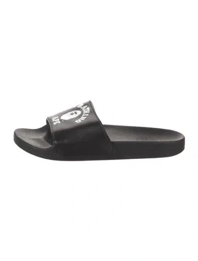 Pre-owned Bape Logo Rubber Slides In Black