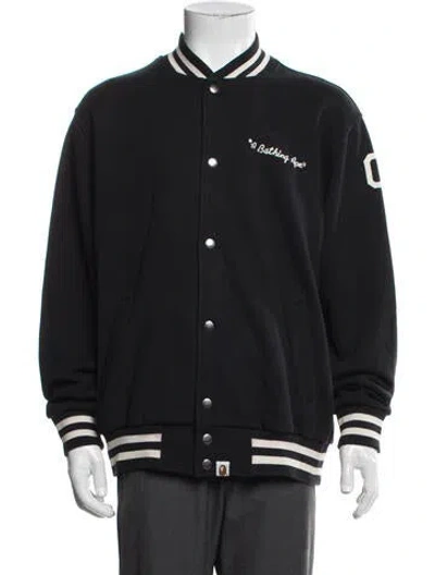 Pre-owned Bape Logo Varsity Graphic Print Varsity Jacket In Black