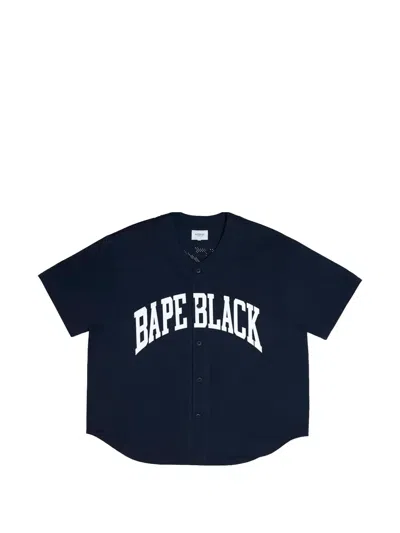 Bape Logo-print Collarless Shirt In Blue