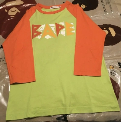 Pre-owned Bape Long Sleeve Raglan Tee Shirt In Orange