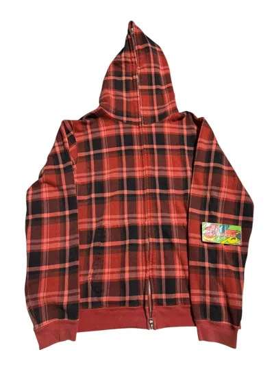 Pre-owned Bape Lovegene Check Full Zip Hoodie In Red Check