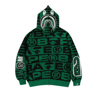 Pre-owned Bape Lux Sport Pattern Shark Full Zip Hoodie 'green' | Men's Size S