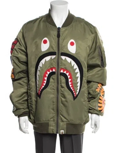 Pre-owned Bape Ma-1 Shark Graphic Print In Green