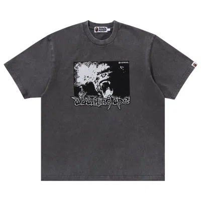 Pre-owned Bape Mad Ape Graphic Acid Wash Relaxed Fit Tee 'grey'