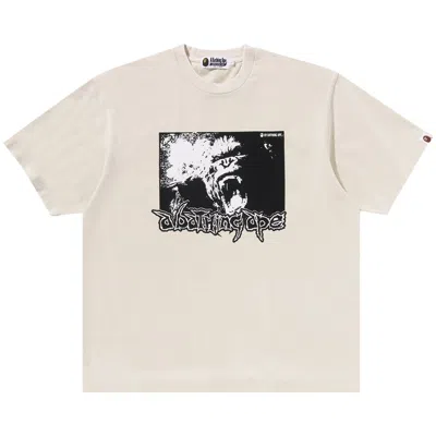 Pre-owned Bape Mad Ape Graphic Acid Wash Relaxed Fit Tee 'ivory' In Cream